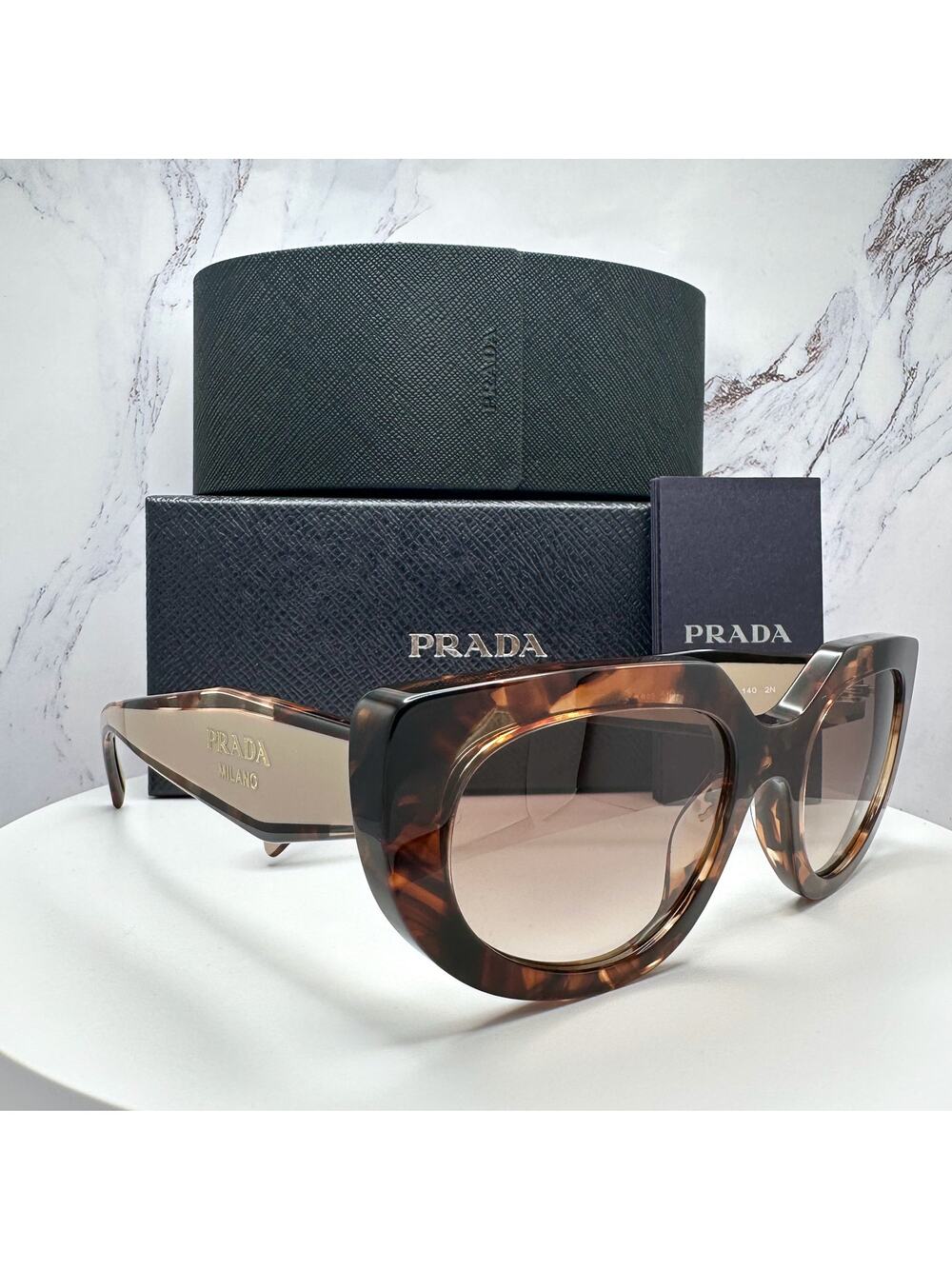 NEW PRADA Sunglasses Brown Tortoise Caramel Gold Symbole Oval Cat Eye Womens - Picture 1 of 16